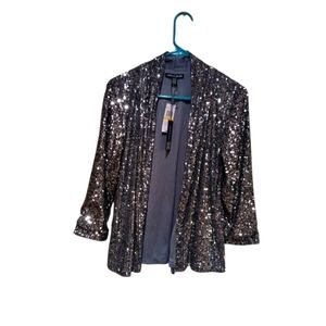 Cable & Gauge Jacket Stunning Open Front Silver Sequined Jacket Size M New